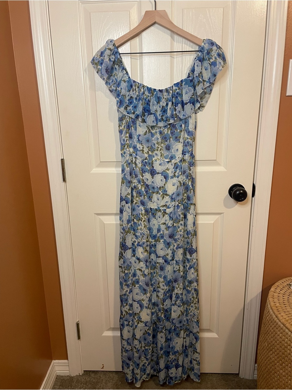 Paige Carmelia Silk Maxi Dress in French Blue Off the Shoulder Romantic Size 8 - Picture 3 of 10